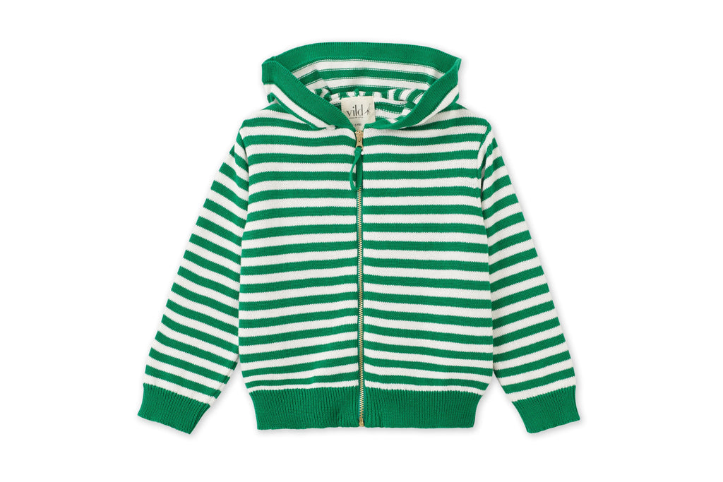 Organic Knit Cardigan - Green Stripe