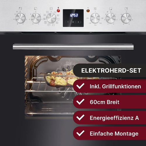 Bomann Elektroherd-Set | Einbauherd mit Ceranfeld | Kochfeld mit 4 Kochzonen | Einbaubackofen mit 56l Nutzinhalt | 9 Backofen Funktionen | Glaskeramik-Kochfeld mit Bräterzone | EHBC 7936 IX
