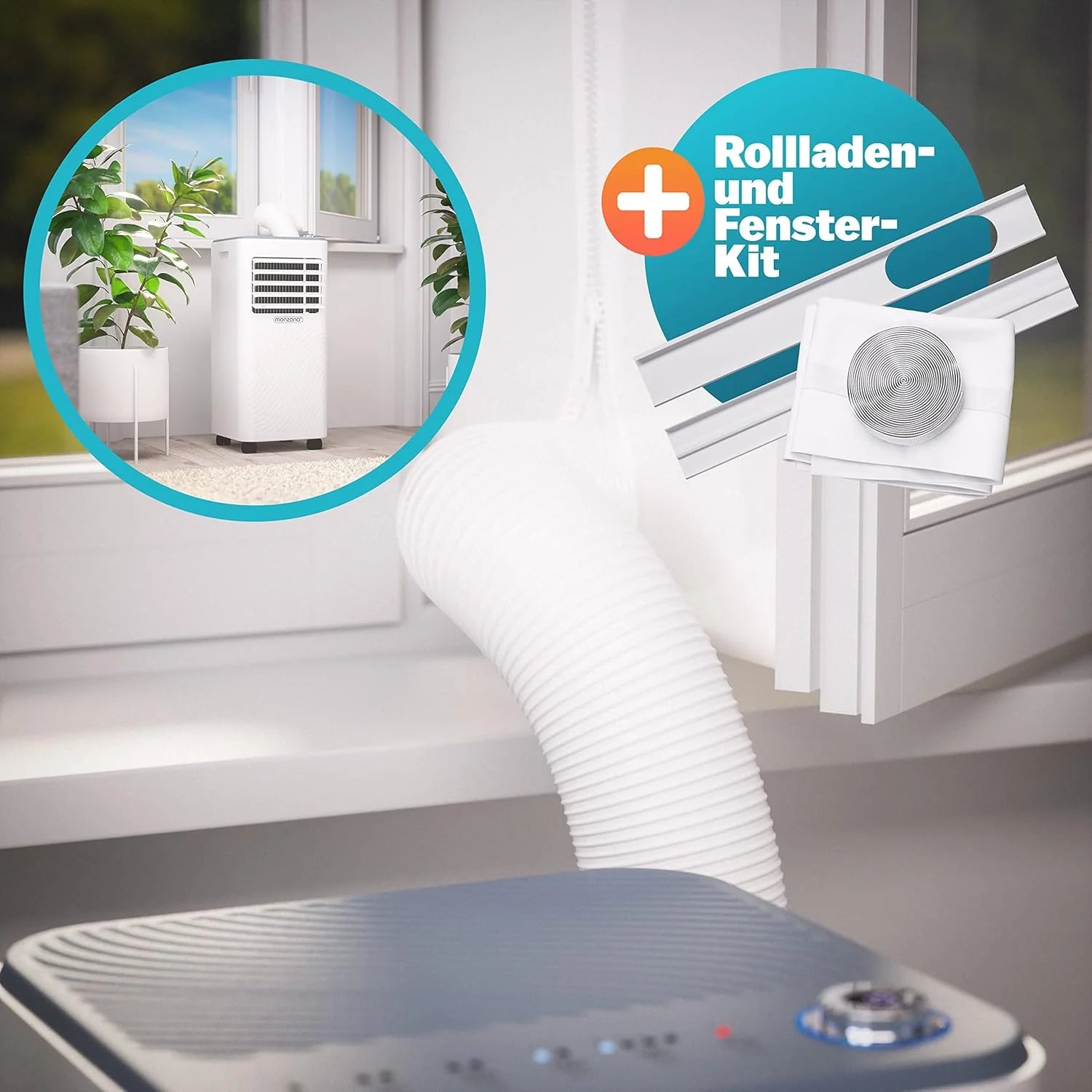 Monzana® lokale Klimaanlage MZKA2000 Mobil Abluftschlauch 7000BTU 3in1 750W 24h Timer 25qm Fernbedienung Luftentfeuchter Rollladenkit Klimagerät