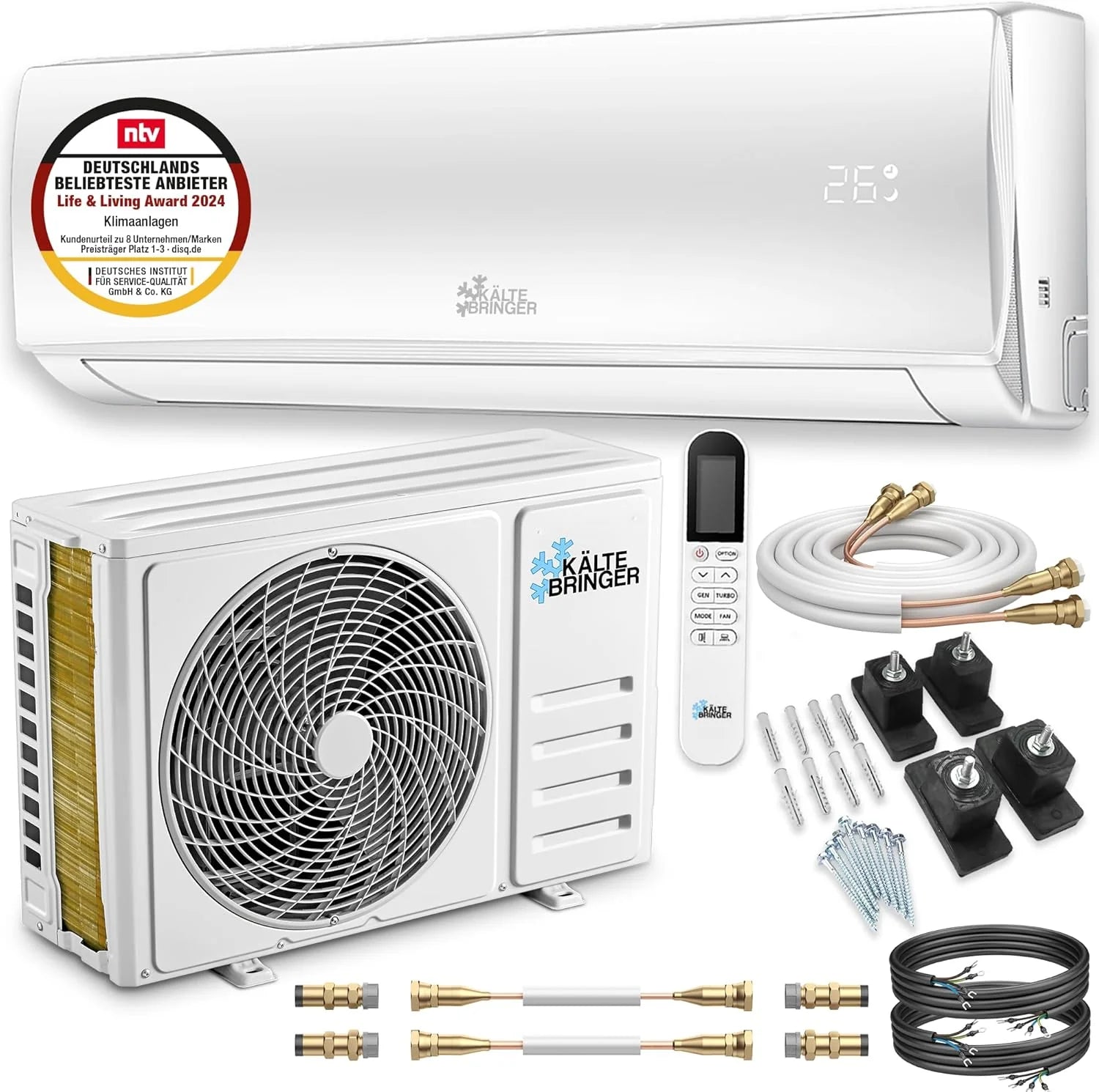 Kältebringer Split Klimaanlage Quick Connect - 12000 BTU (3,4 kW) Klimagerät mit Heizfunktion, WiFi & App, bis 91qm, sehr leise - 5m Kupferleitung, Kältemittel R32, Montagematerial, Wandhalterung