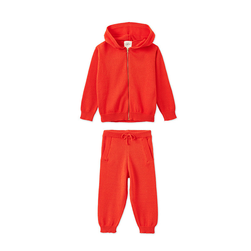 Knitted Baby Zip Cardigan & Jogger Set - Coral