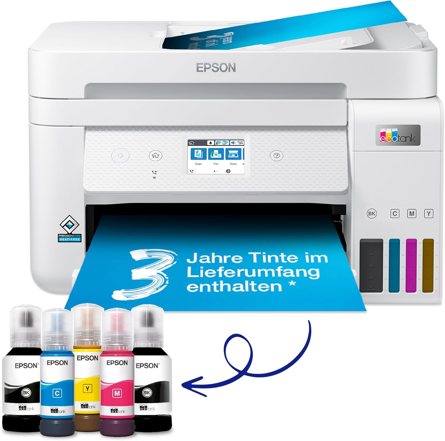 Epson EcoTank ET-4800 A4-Multifunktions-Wi-Fi-Tintentankdrucker, mit einem im Lieferumfang enthaltenen Vorrat an Tinten bis zu 3 Jahren