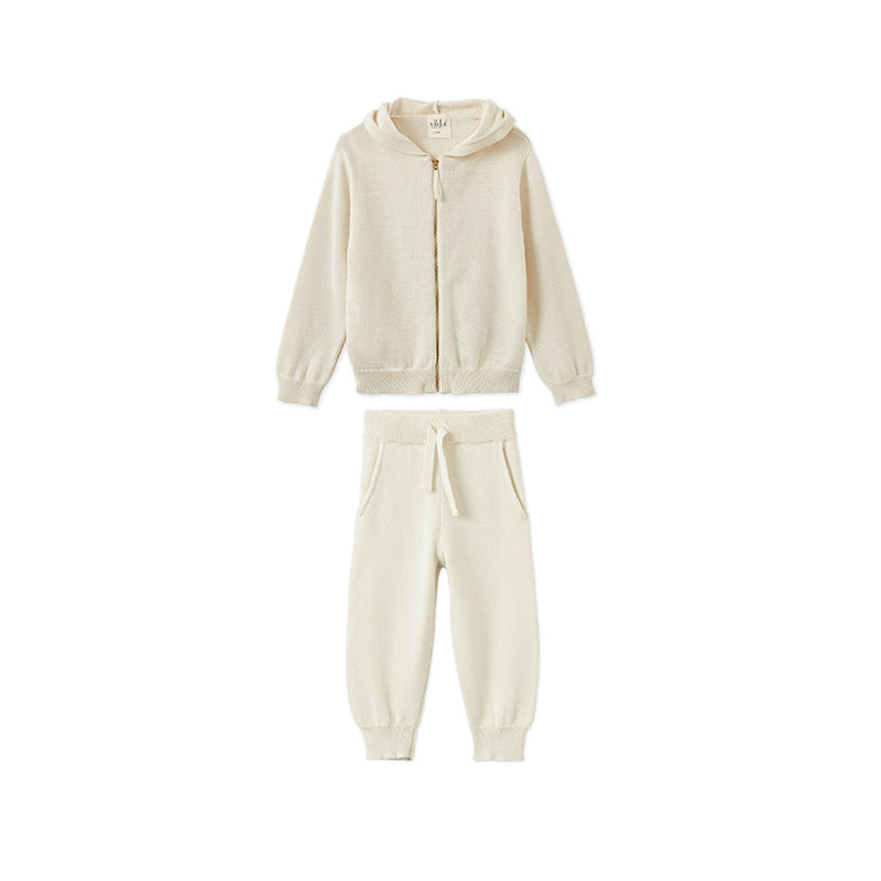 Knitted Baby Zip Cardigan & Jogger Set - Ecru
