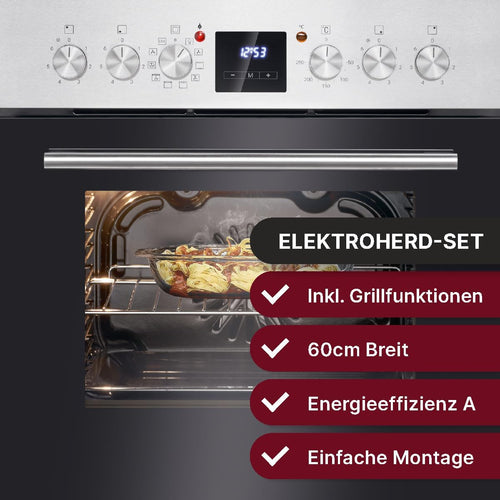 Bomann Elektroherd-Set | Einbauherd mit Ceranfeld | Kochfeld mit 4 Kochzonen | Einbaubackofen mit 56l Nutzinhalt | 9 Backofen Funktionen | Glaskeramik-Kochfeld mit Bräterzone | EHBC 7936 IX
