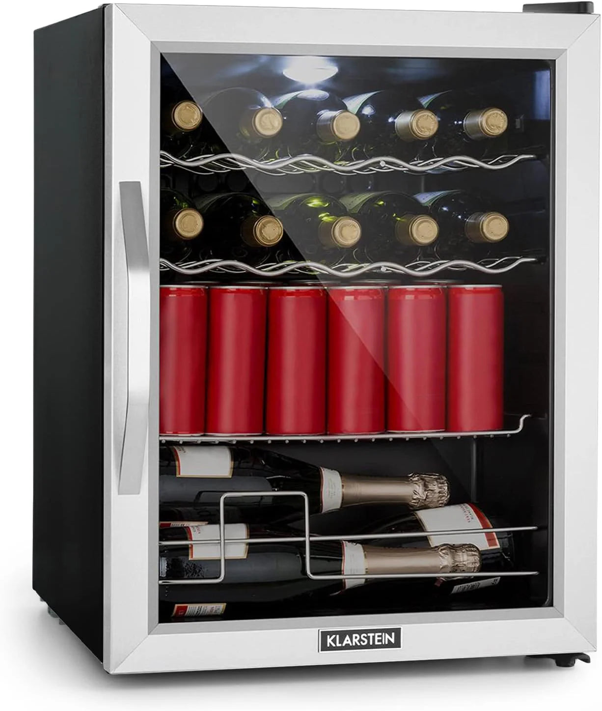 Klarstein Mini Kühlschrank mit Glastür für Zimmer, Getrnkekühlschrank mit Verstellbaren Ablagen, Kleiner 80 Liter, Indoor/Outdoor Kühlschrank Leise