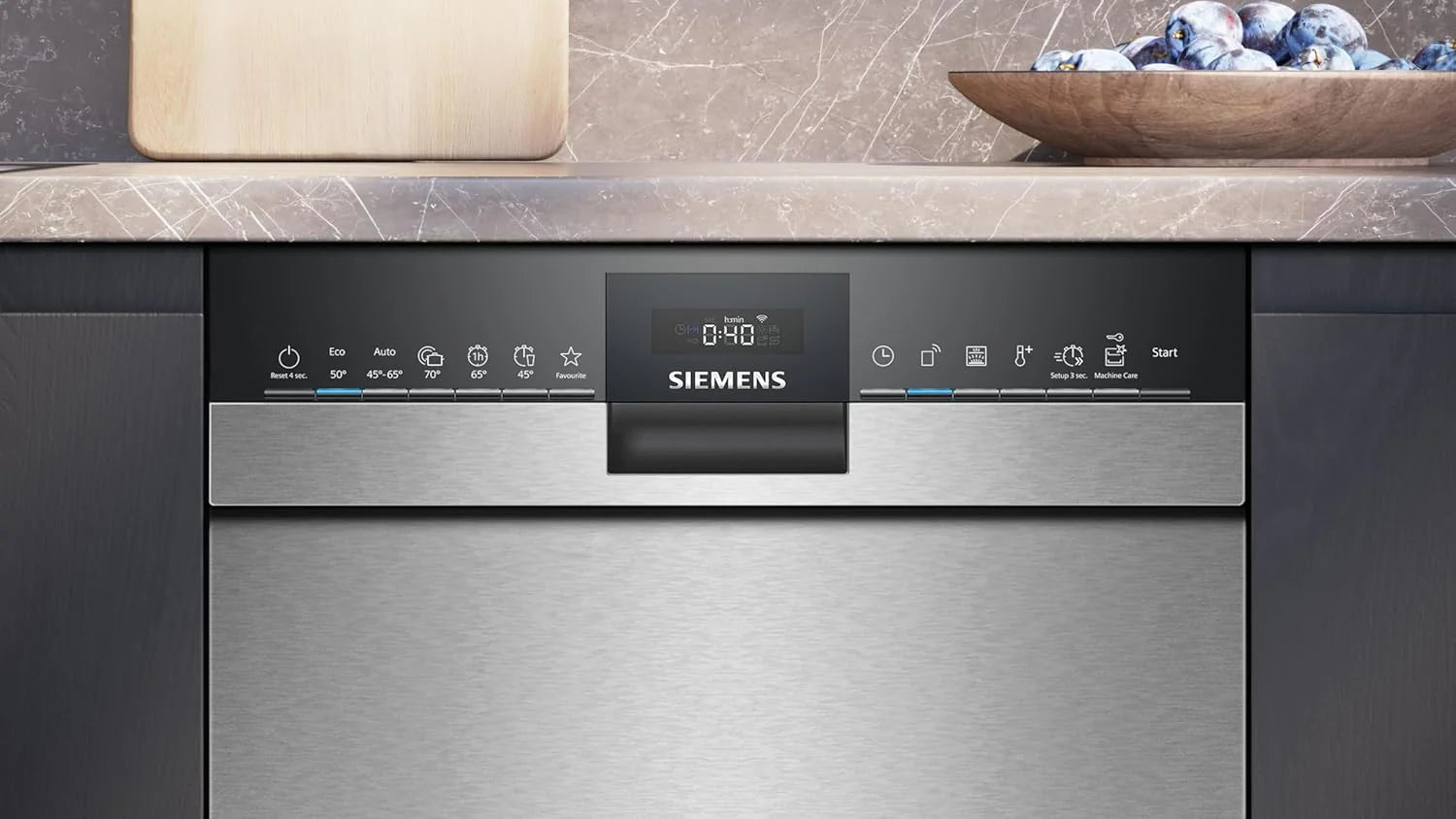 Siemens SR65YX08ME, iQ500 Smarter Geschirrspüler Vollintegriert, 45 cm breit, Besteckschublade, Zeolith, extra leise, aquaStop, automatische Türöffnung nach Programmende, varioSpeed, Innenbeleuchtung