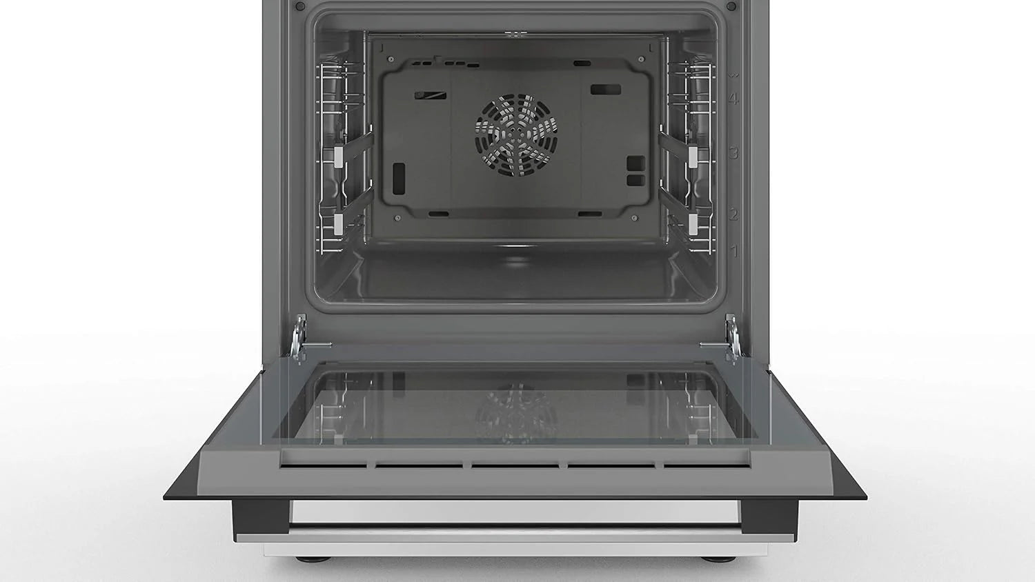 Bosch HKR39C250 Serie 4 Elektro-Standherd, 60 cm breit, EcoClean Direct Reinigungshilfe, 3D Heißluft Backen auf 3 Ebenen, LED-Display-Steuerung, erweiterbare Kochzone für großes Kochgeschirr